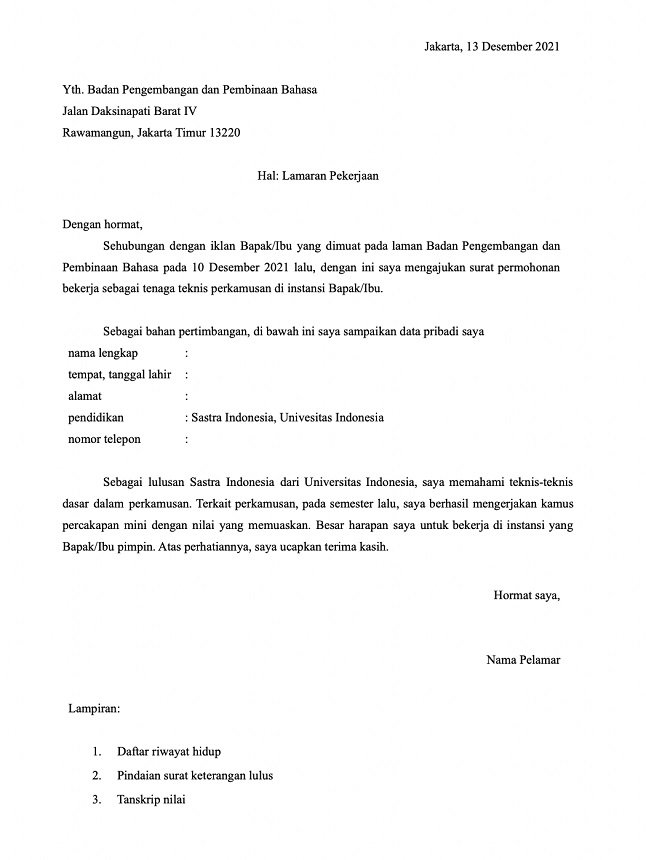 Download 66+ Contoh Surat Surat Lamaran Kerja Instansi Terbaik Gratis