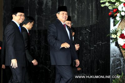 Presiden Susilo Bambang Yudhoyono saat masuki ruang sidang paripurna. Foto: Sgp