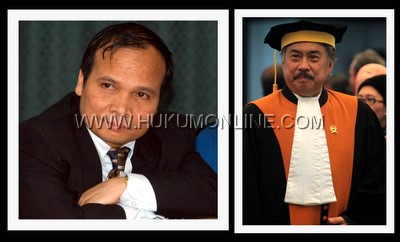 Eks Kepala PPATK Yunus Husein (kiri) dan Hakim Agung Gayus Lumbuun (kanan) beda pendapat terkait predicate crime TPPU. Foto: SGP