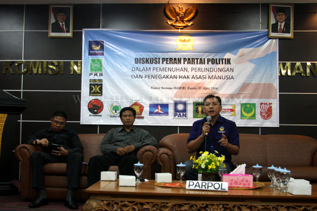 Diskusi Peran Partai Politik Dalam Perlindungan, Pemenuhan dan Penegakan HAM yang diadakan di kantor Komnas HAM. Jakarta, Kamis (3/4). Foto: RES