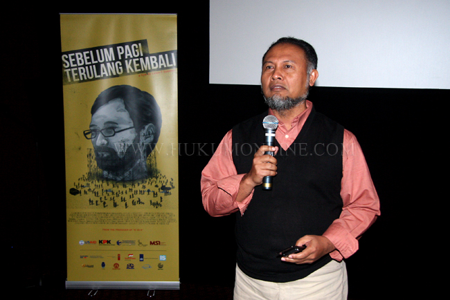 Wakil Ketua KPK Bambang Widjojanto saat memberikan sambutan dalam acara pemutaran perdana film 