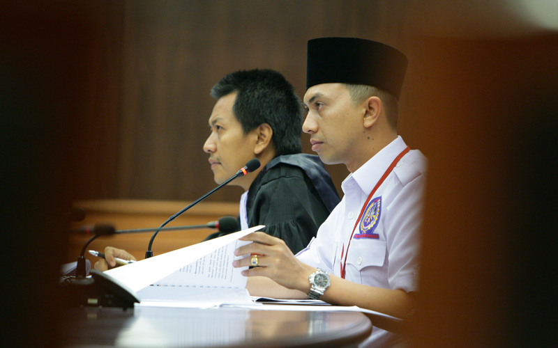 Pemohon Murnanda Utama didampingi kuasanya Imam Syahtria dalam persidangan pendahuluan, Jumat (5/9). Foto: Humas MK