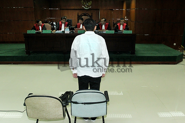 Anas Urbaningrum saat menjalani sidang pembacaan putusan di Pengadilan Tipikor Jakarta, Rabu (24/9). Foto: RES. 