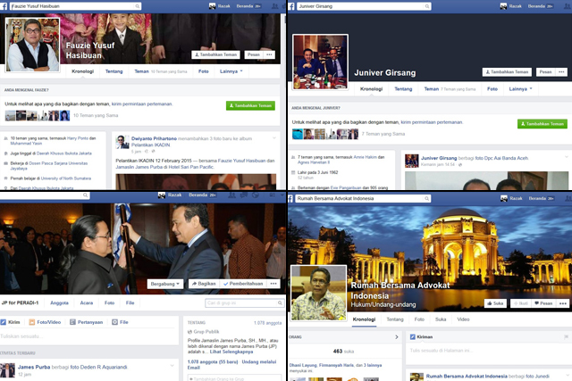Laman Facebook beberapa kandidat Ketua Umum PERADI. Foto: Facebook (Edit: RES)