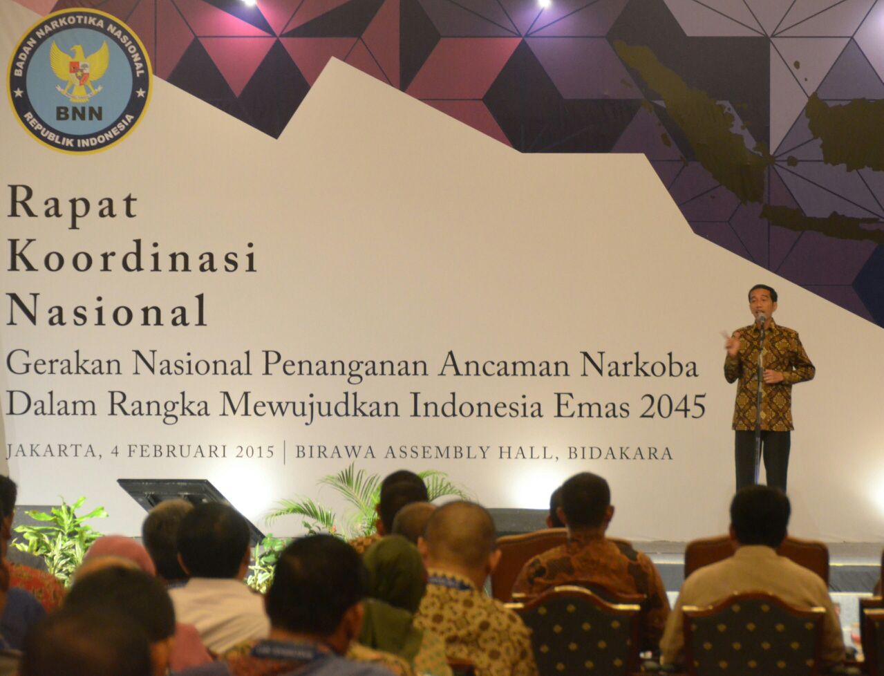 Presiden Jokowi dalam acara Rakornas Darurat Narkoba, di Hotel Bidakara, Jakarta. Foto: Setkab RI