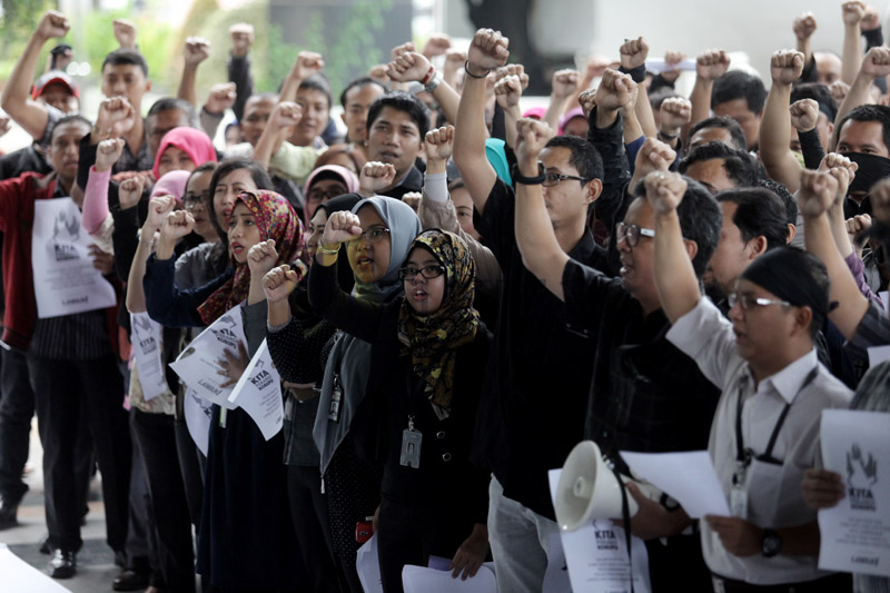 Suasana demonstrasi pegawai KPK di Gedung KPK, Selasa (3/3). Foto: RES. 