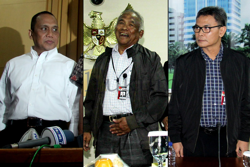 Tiga plt pimpinan KPK (kiri ke kanan) Indriyanto Seno Adji, Taufiqurahman Ruki, dan Johan Budi SP. Foto: RES