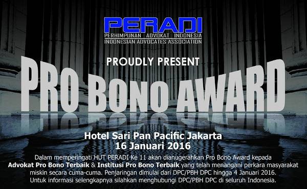 Poster pengumuman acara Pro Bono Award 2015. Foto: Facebook