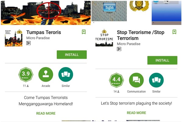 Tampilan game Tumpas Teroris dan aplikasi Stop Terorisme. Foto: RIA (Screenshot)