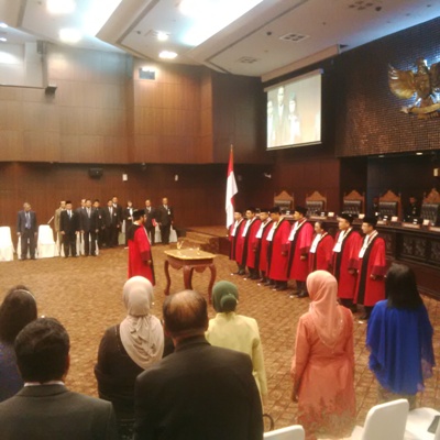 Acara pengambilan sumpah Anwar Usman sebagai Wakil Ketua MK. Foto: ASH