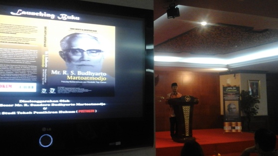 Mantan Ketua MK Jimly Asshiddiqie berpidato dalam peluncuran buku Mr RS Budhyarto Martoatmodjo. Foto: MYS