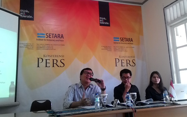 Konferensi pers SETARA Institute di Jakarta. Foto: NNP