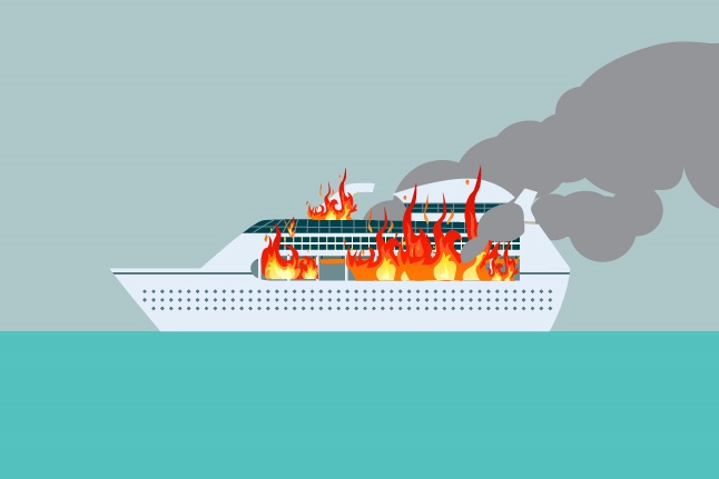 Ilustrasi angkutan penumpang kapal terbakar. HGW 