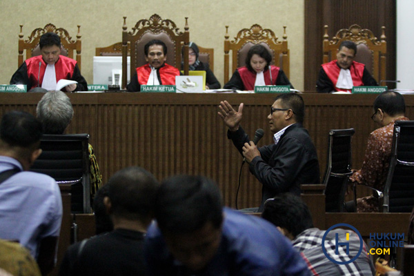 Suasana sidang pemeriksaan saksi dalam kasus korupsi e-KTP di Pengadilan Tipikor Jakarta. Foto: RES