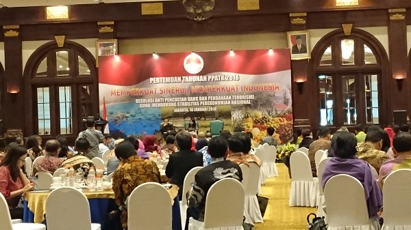 Pertemuan Tahunan PPATK bertajuk â€œMemperkokoh Sinergi, Memperkuat Indonesiaâ€ di Hotel Bidakara, Jakarta, Selasa (16/1/2018).  Foto: AID