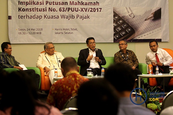 Suasana diskusi mengenai 'Implikasi Putusan Mahkamah Konstitusi No.63/PPU-XV/2017 terhadap Kuasa Wajib Pajak' di Jakarta, Senin (14/5). Foto: RES