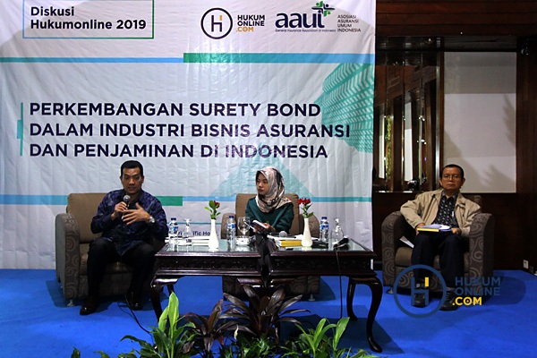 Acara diskusi â€œPerkembangan Surety Bond dalam Industri Bisnis Asuransi dan Penjaminan di Indonesiaâ€ yang diadakan hukumonline di Jakarta, Selasa (29/1). Foto: RES
