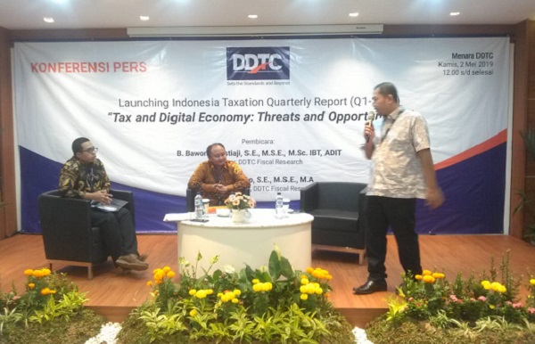 Acara peluncuran Indonesia Taxation Quarterly Report (Q1-2019) bertajuk â€˜Tax and Digital Economy: Threats and Opportunitiesâ€™, Kamis (2/5). Foto: MJR