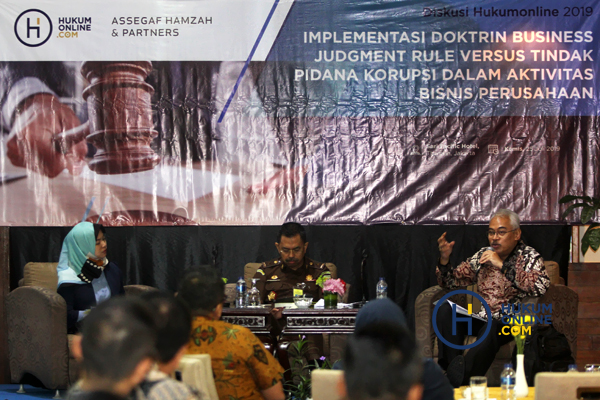 Diskusi yang diselenggarakan hukumonline bertemaÂ Implementasi Doktrin Business Judgment Rule Versus Tindak Pidana Korupsi dalam Aktivitas Bisnis Perusahaan di Jakarta, Kamis (25/7). Foto: RES