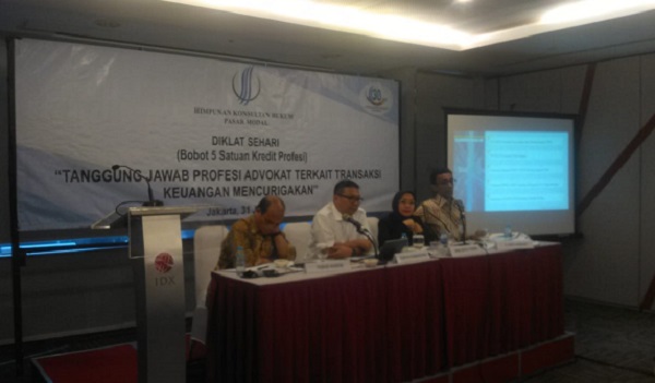 Acara diskusi â€œTanggung Jawab Profesi Advokat Terkait Transaksi Keuangan Mencurigakanâ€ di Jakarta, Rabu (31/7).