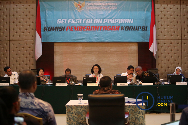 Suasana tes wawancara dan uji publik Capim KPK di Kementerian Sekretariat Negara Jakarta, Selasa (27/8). Foto: RES