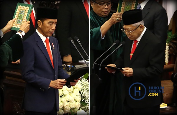 Joko Widodo dan Ma'ruf Amin resmi dilantik menjadi Presiden dan Wakil Presiden RI periode 2019-2024. Foto: RES