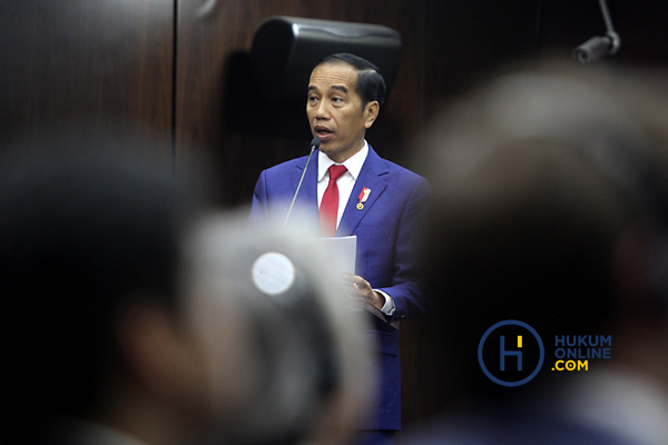Presiden Jokowi saat menghadiri laporan tahunan MK di gedung MK di Jakarta, Selasa (28/1). Foto: RES
