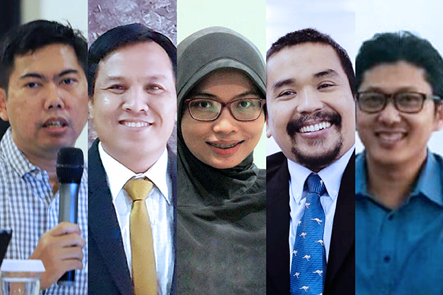 (Dari kini ke kanan: Bayu Dwi Anggono, Agus Riewanto, Qurrota Ayuni, Charles Simabura, dan Herlambang P. Wiratraman. Kolase foto: BAS