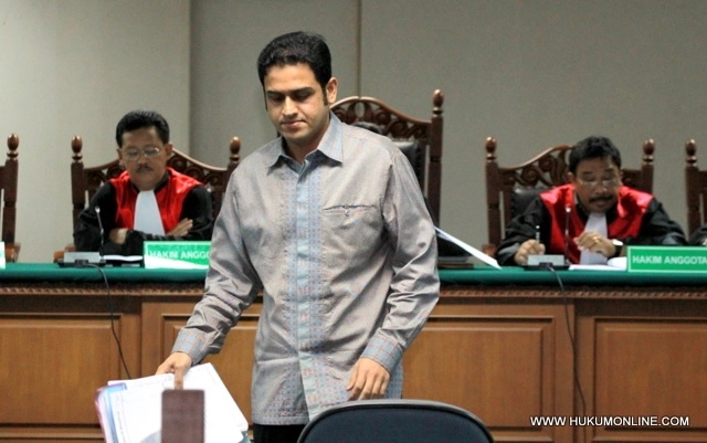 M Nazaruddin saat mengikuti sidang di Pengadilan Tipikor Jakarta. Foto: HOL/SGP
