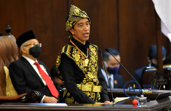 Presiden Jokowi dalam Sidang Tahunan MPR 2020 di Komplek Gedung Parlemen, Jumat (14/8). Foto: RES