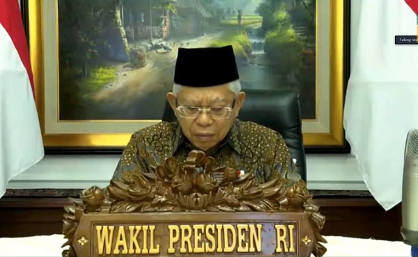 Wakil Presiden RI Maâ€™ruf Amin dalam seminar Penguatan dan Penegakan Hukum Ekonomi Syariah yang Berkeadilan di Indonesia, Rabu (26/8).