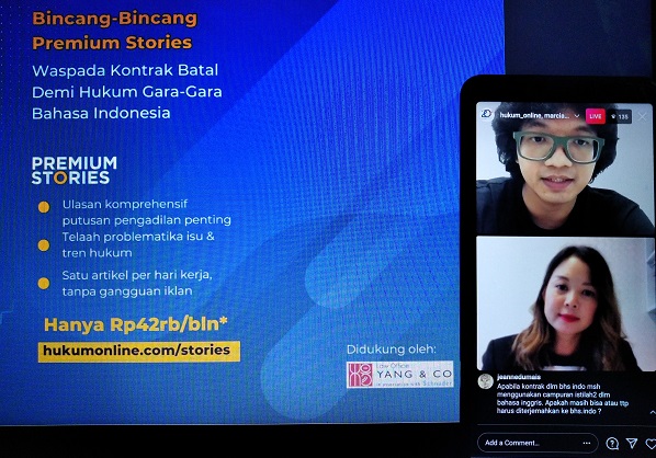 Marcia Wibisono, Partner Yang & Co saat IG Live Bincang-Bincang Premium Stories, Jumat (20/11). Foto: HOL