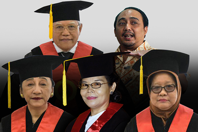 Kolase lima Guru Besar Bidang Studi HAN Fakultas Hukum UI. Foto kolase: HGW