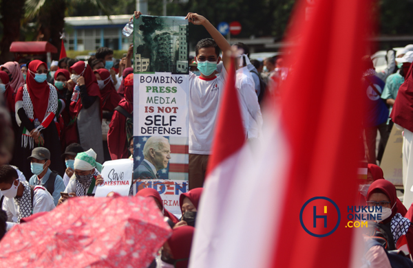 Aksi solidaritas dan dukungan untuk Palestina di Jakarta. Foto: RES