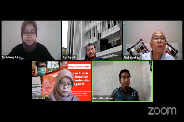 Sejumlah narasumber dalam diskusi virtual bertajuk 'Mengurai Kontroversi Tes Wawasan Kebangsaan di KPK', Minggu (30/5/2021) kemarin. Foto: RFQ