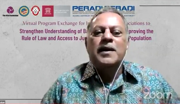 Webinar sesi ketiga â€œVirtual Program Exchange for Indonesian Bar Associations to Strengthen Understanding of Bar Association In Improving the Rule of Law and Access to Justice for Vulnerable Population, Rabu (4/8). 