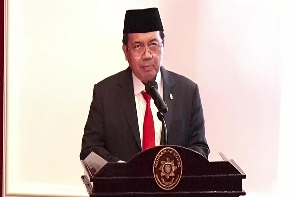 Ketua MA M. Syarifuddin dalam pidatonya usai Pengumuman Penerima Anugerah MA di sela-sela HUT MA RI ke-76 secara daring, Kamis (19/8/2021). Foto: ADI