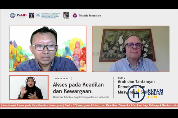 The Asian Foundation melalui program MaJu, melaksanakan Konferensi melalui zoom dan live youtube crcs yang bertajuk Akses pada Keadilan dan Kewargaan: Dinamika Advokasi bagi Kelompok Rentan di Indonesia. Jakarta, Selasa (24/8_. Foto: RES