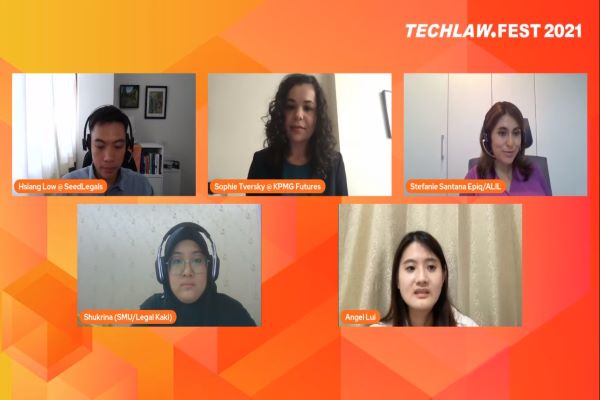 Sejumlah narasumber dalam diskusi daring TechLaw Fest 2021 bertajuk 'Augmented Lawyering in an Automated World', Jumat (24/9/2021). Foto: ADI
