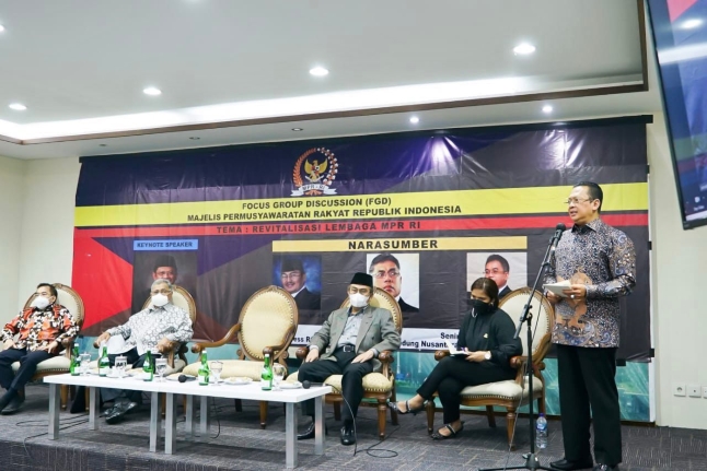 Ketua MPR RI Bambang Soesatyo di acara Focus Group Discussion (FGD) Revitalisasi Lembaga MPR RI. Foto: Istimewa.