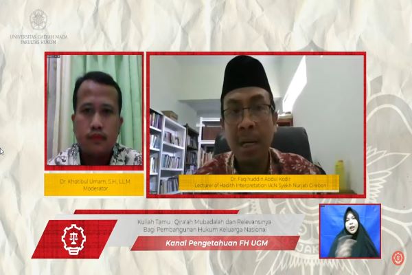 Dosen Tafsir Hadist IAIN Syekh Nurjati Cirebon Faqihuddin Abdul Kodir (kanan) dalam Kuliah Tamu Hukum Keluarga Kontemporer secara daring, Rabu (17/11/2021). Foto: CR-28