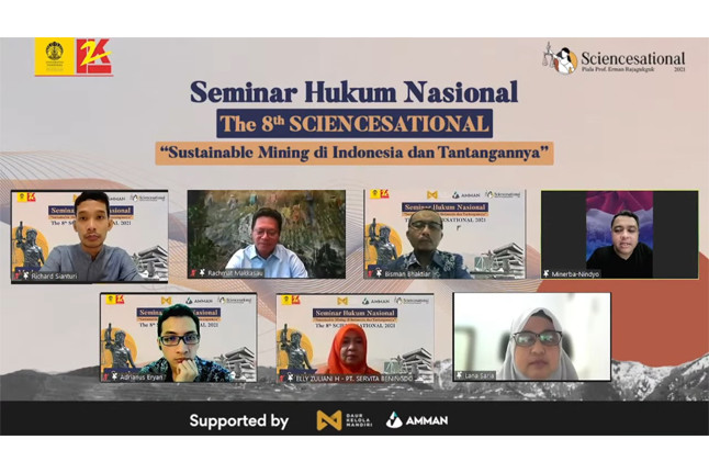 Seminar Hukum Nasional The 8th Sciencesational 2021 bertema 'Sustainable Mining di Indonesia dan Tantangannya'. Foto: istimewa.