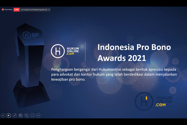 Hukumonline menyelenggarakan acara Indonesia Pro Bono Awards 2021. Foto: HOL