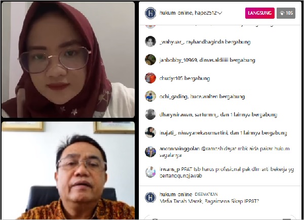 Acara Instagram Live Headline Talks Hukumonline bertajuk Mafia Tanah Marak, Bagaimana Sikap IPPAT?, Jumat (17/12). Foto: CR-27
