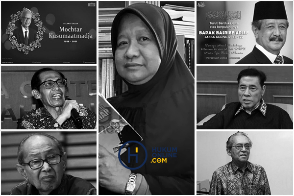 Dari kiri atas ke bawah: Prof Mochtar Kusumaatmadja, Artidjo Alkostar, Prof JE Sahetapy, Prof Arie S Hutagalung, Basrief Arief, Prof Muladi, Prof Mardjono Reksodiputro. Foto Kolase: RES 