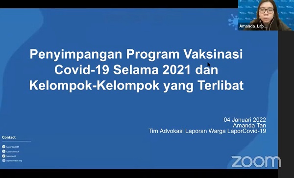 Amanda Tan, perwakilan LaporCovid-19 saat memaparkan data tahunan LaporCovid tahun 2021. Foto: CR-27