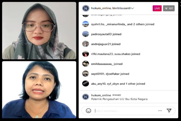 Dosen Sekolah Tinggi Hukum (STH) Indonesia Jentera, Bivitri Susanti dalam IG Live Hukumonline bertajuk 'Polemik Pengesahan UU Ibu Kota Negara', Kamis (3/2/2022). Foto: CR-28