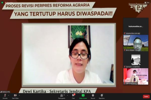 Sekjen Konsorsium Pembaruan Agraria (KPA), Dewi Kartika saat konferensi pers secara daring, Kamis (10/2/2022). Foto: Ady 