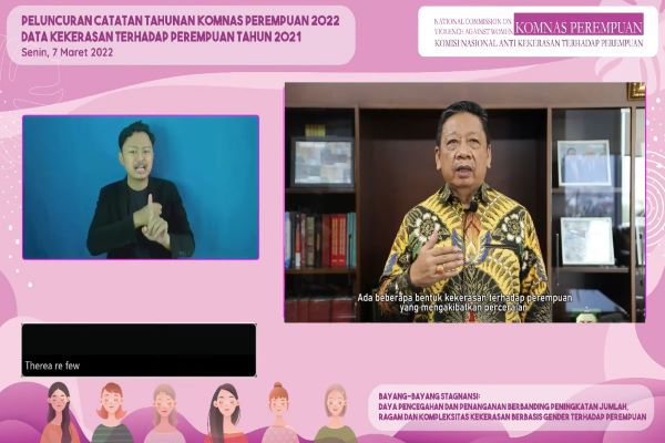 Dirjen Badilag MA, Aco Nur saat Peluncuran Catatan Tahunan Komnas Perempuan 2022, Senin (7/3/2022). Foto: FKF
