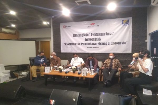 Suasana diskusi peluncuran buku berjudul Pembubaran Ormas dan Diskusi Publik Problematika Pembubaran Ormas di Indonesia, Rabu (30/3/2022). Foto: ADY